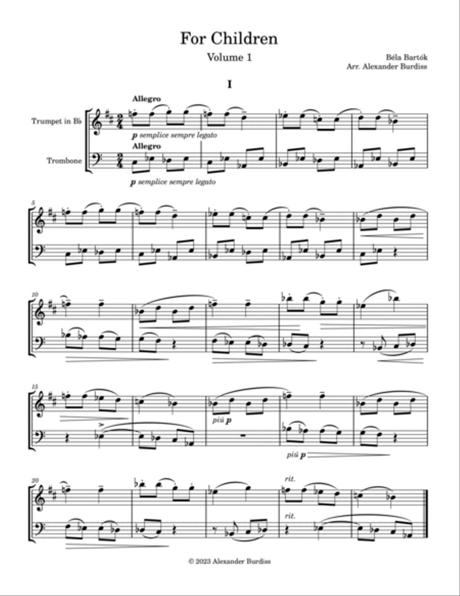 For Children - Book 1 (Trumpet and Trombone) Brass Duet scores gallery preview page 2