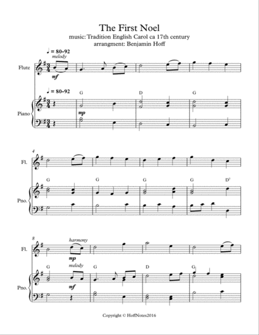The First Noel for Flute and Piano Woodwind Duet scores gallery preview page 1