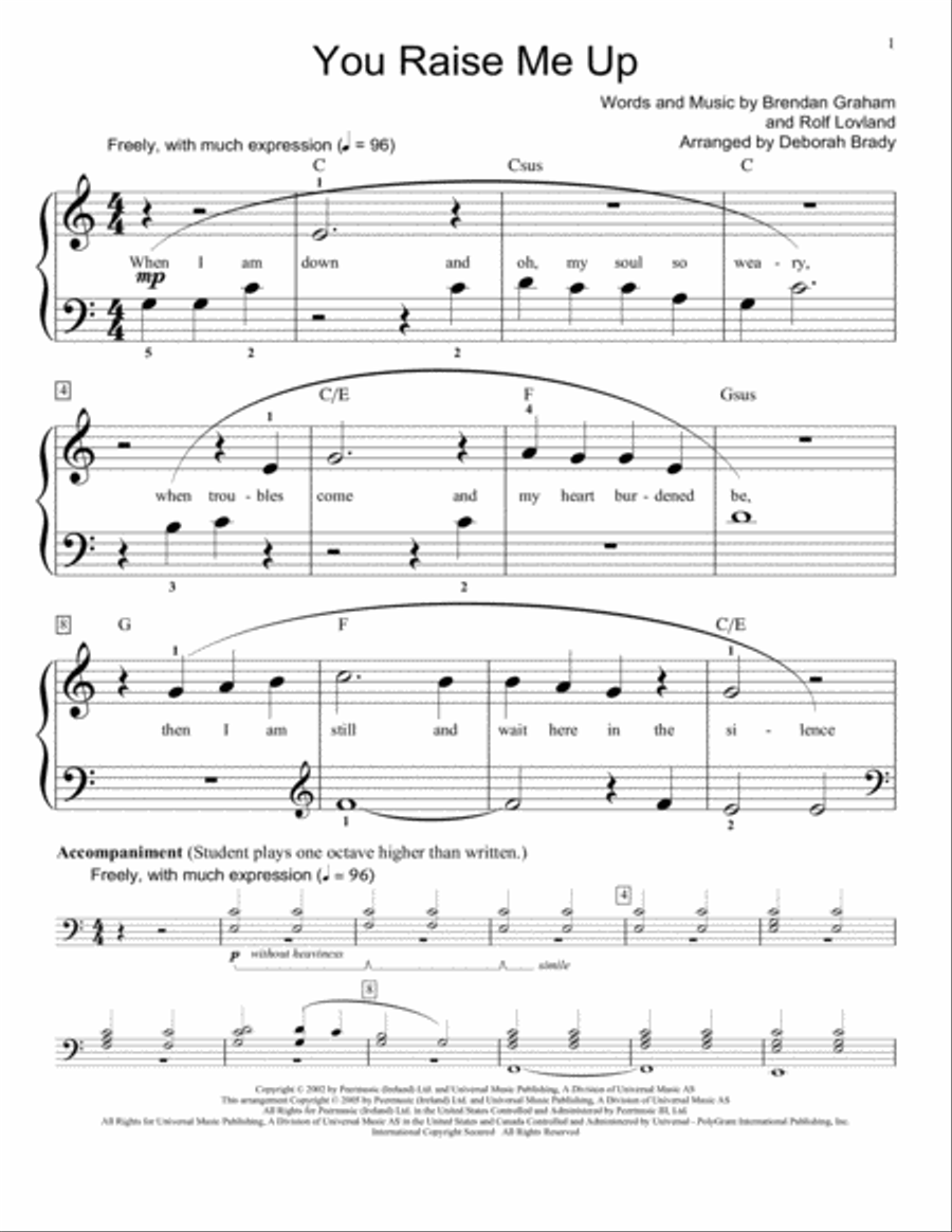 You Raise Me Up (arr. Deborah Brady) Piano Method scores gallery preview page 1