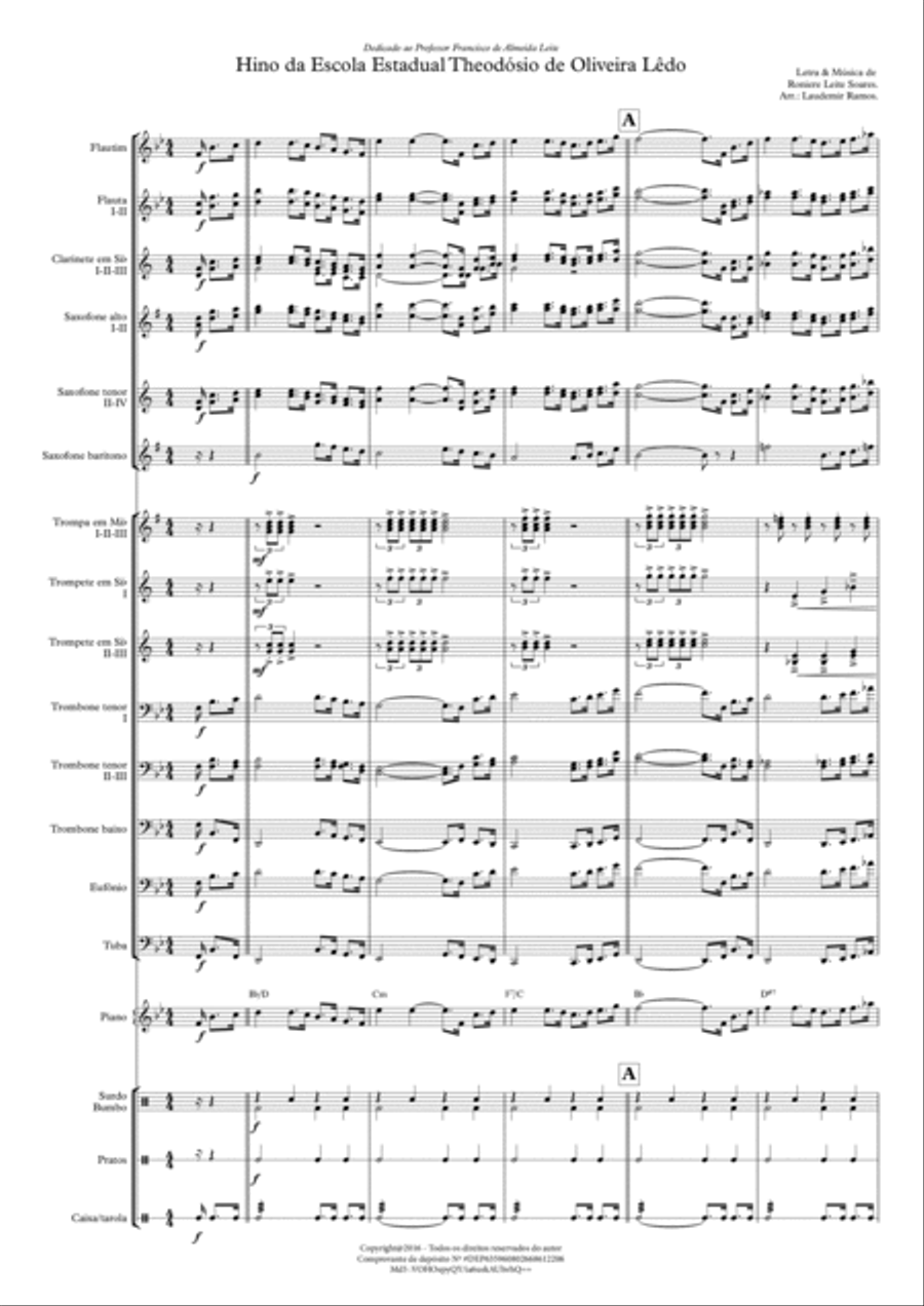 Hino da Escola Estadual de Ensino Médio Teodósio de Oliveira Lêdo Concert Band scores gallery preview page 4