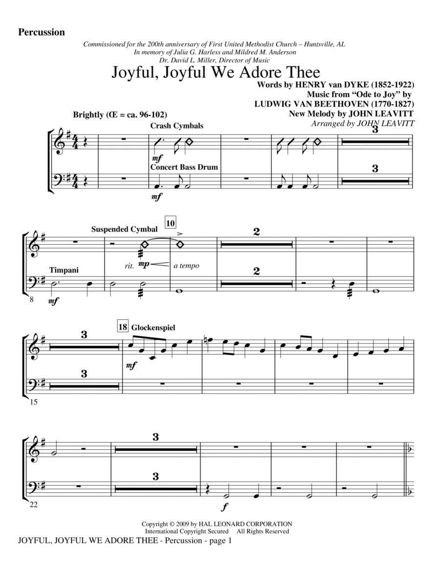 Joyful, Joyful, We Adore Thee - Percussion