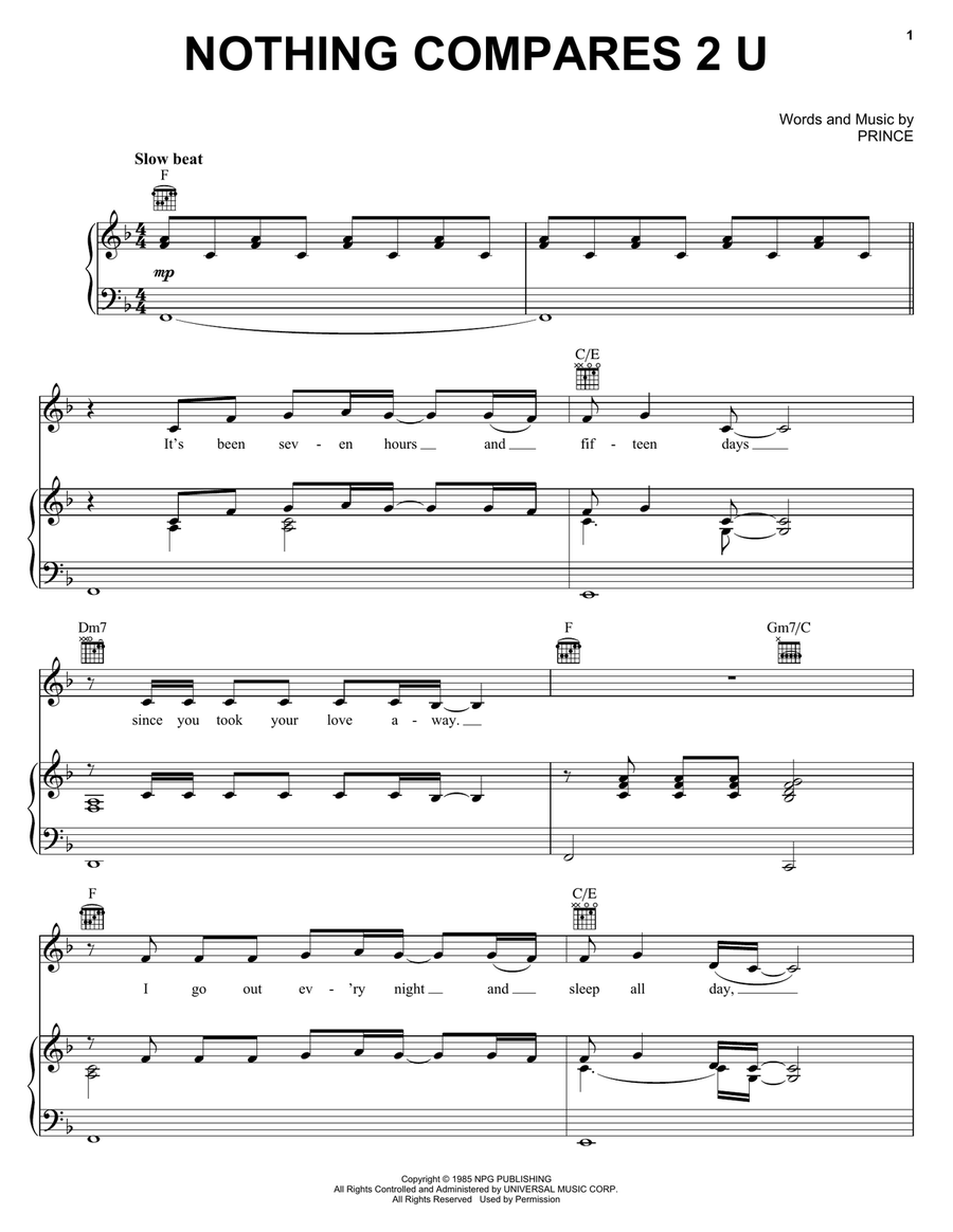 Nothing Compares 2 U Piano, Vocal, Guitar scores gallery preview page 1