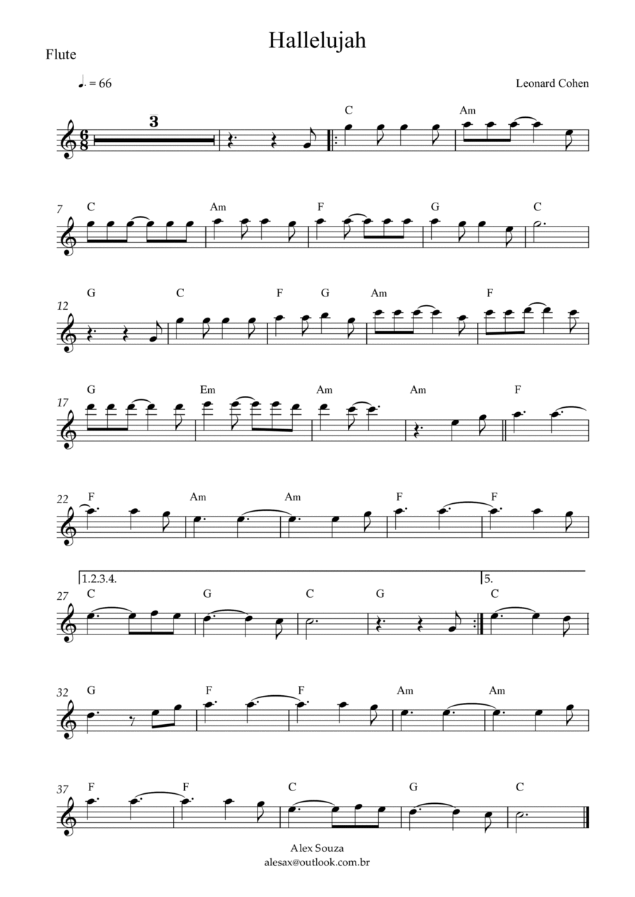 Hallelujah Flute Solo scores gallery preview page 1