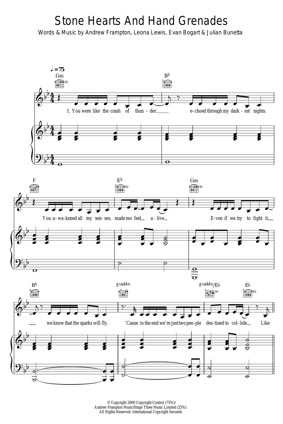 Stone Hearts And Hand Grenades Piano, Vocal scores gallery preview page 1