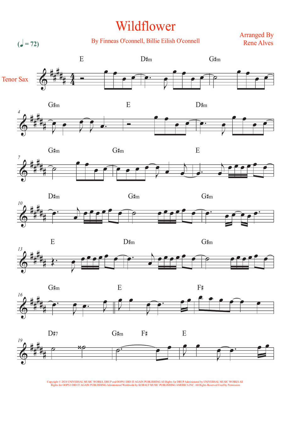 Wildflower Tenor Saxophone scores gallery preview page 1