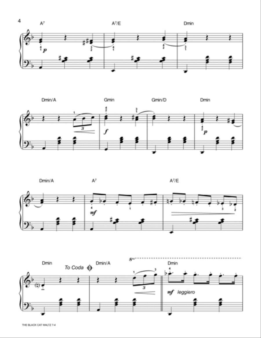 THE BLACK CAT WALTZ (A Piano Solo for Halloween by Robert Van Horne) Easy Piano scores gallery preview page 4