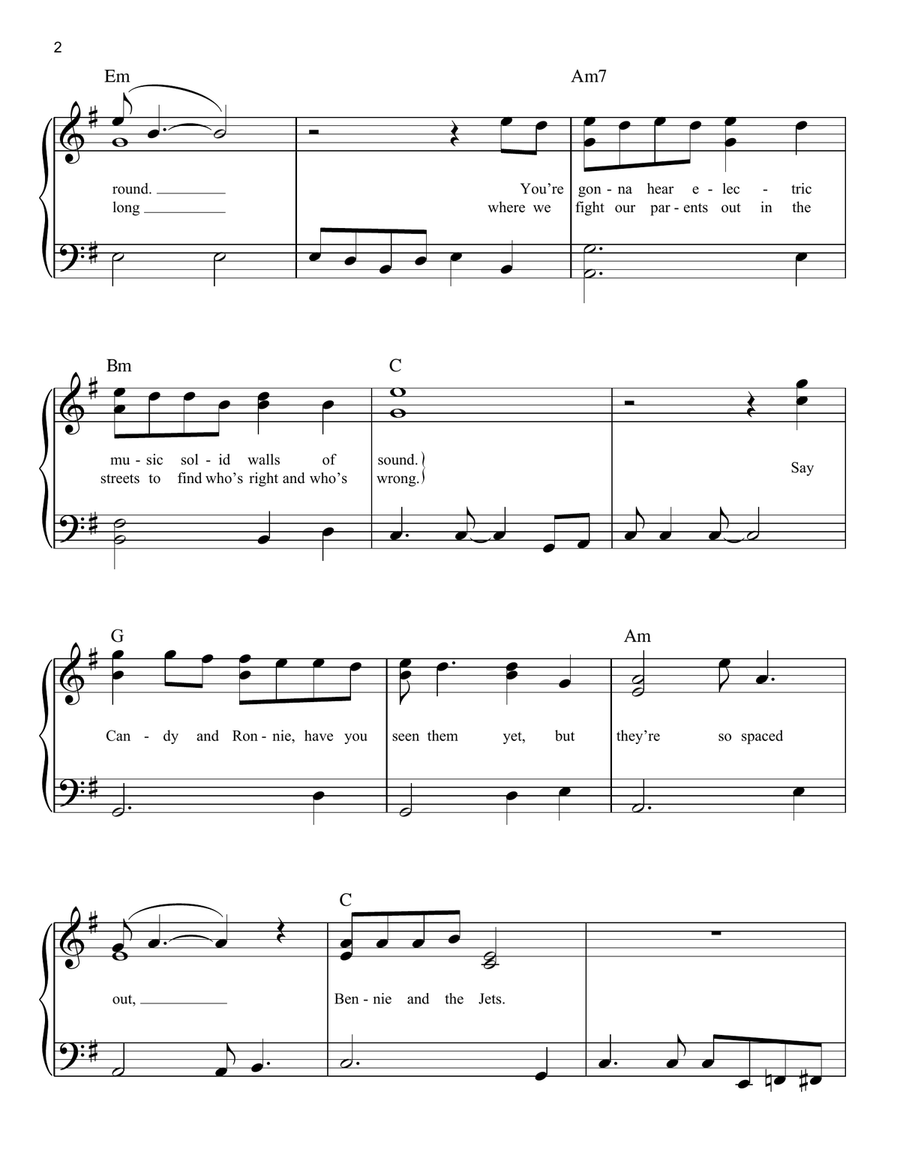 Bennie And The Jets Easy Piano scores gallery preview page 2