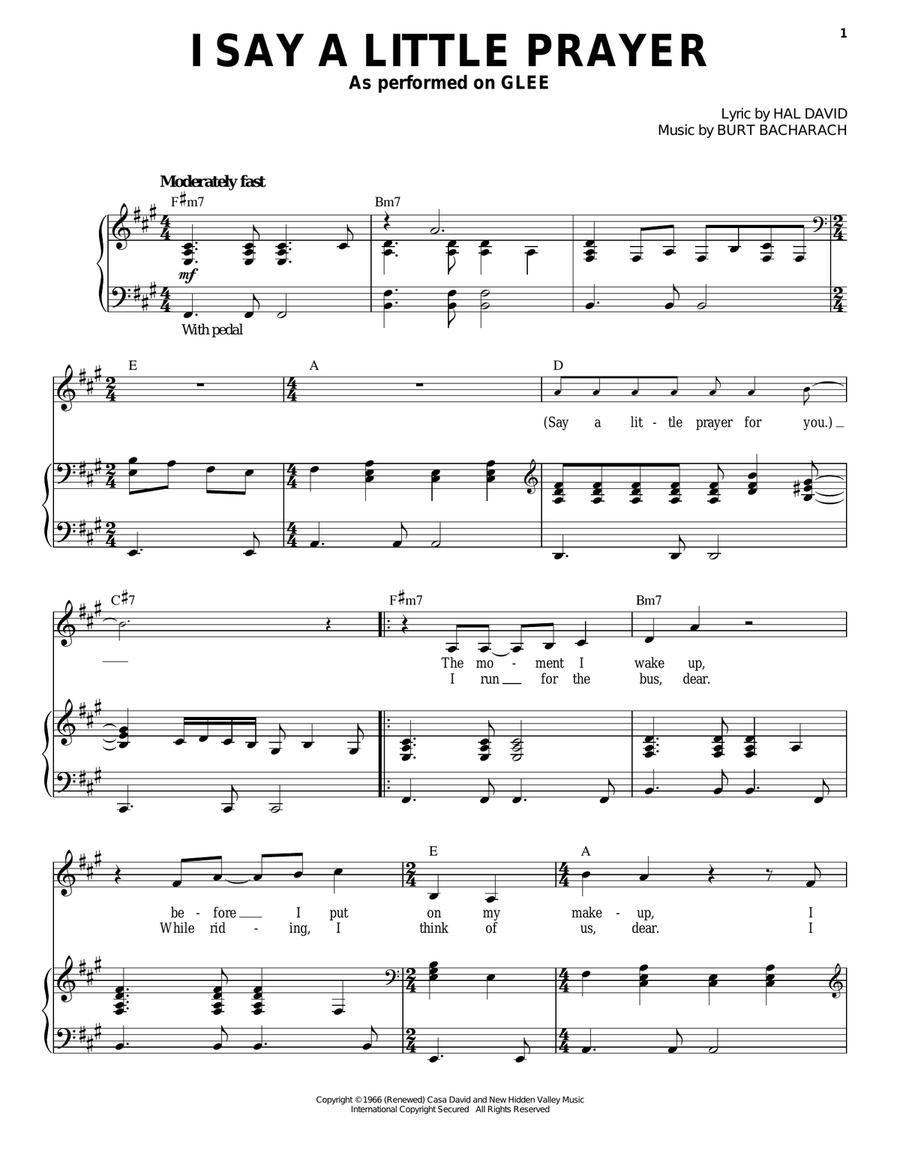 I Say A Little Prayer Piano, Vocal scores gallery preview page 1