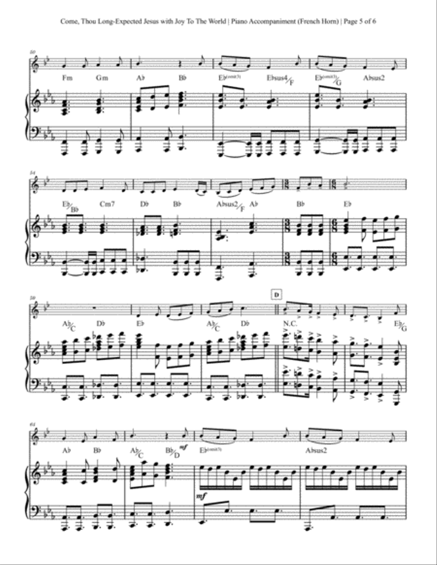 Come, Thou Long-Expected Jesus with Joy To The World - Horn Solo with Piano Accompaniment Piano scores gallery preview page 5