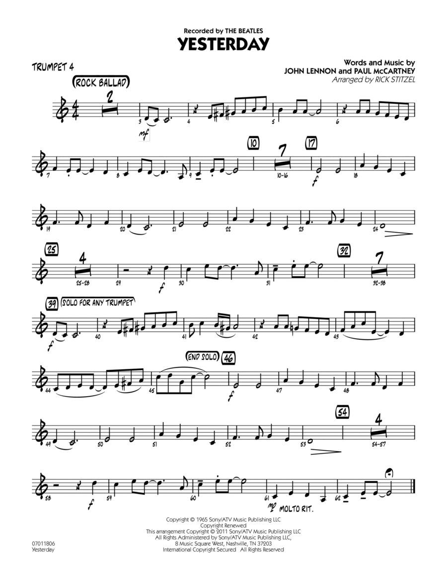 Yesterday - Trumpet 4 Jazz Ensemble scores gallery preview page 1