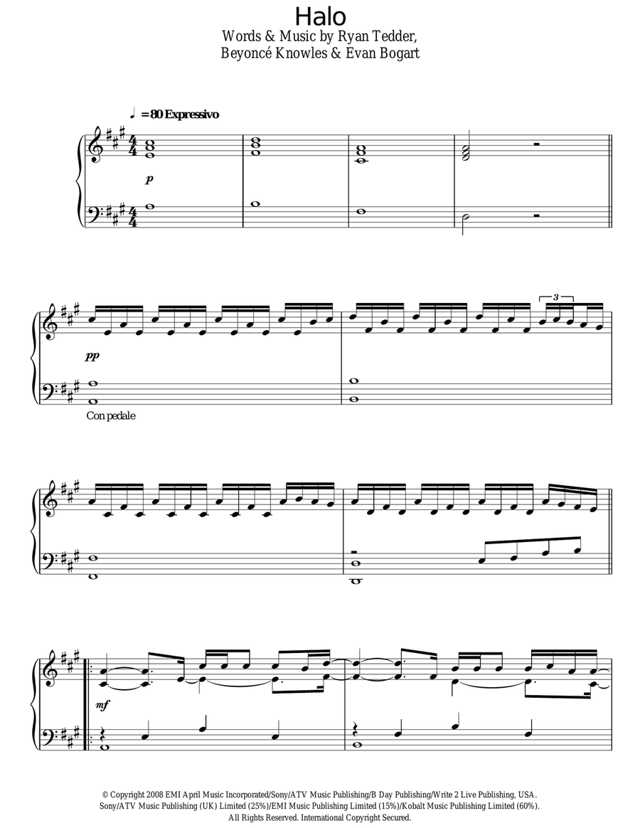 Halo Halo Piano Solo scores gallery preview page 1