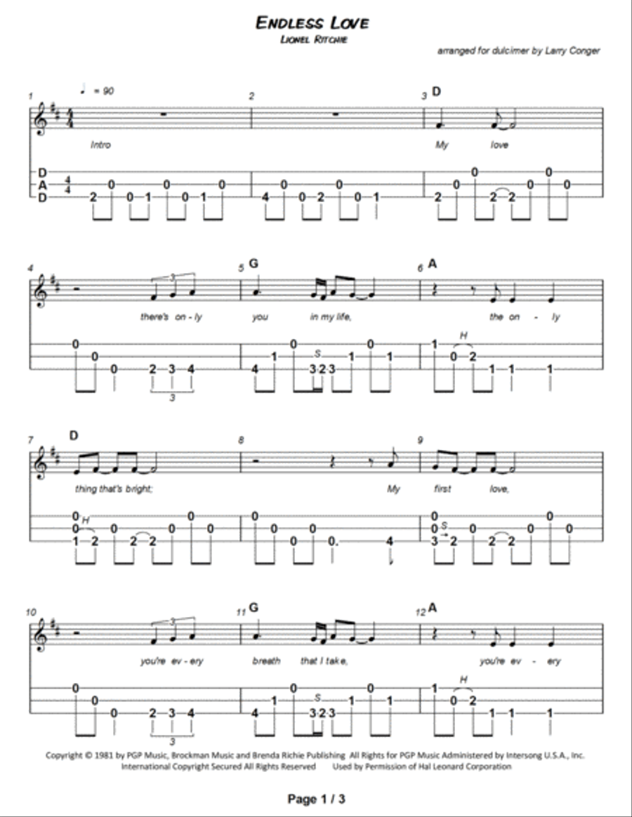 Endless Love Dulcimer scores gallery preview page 2