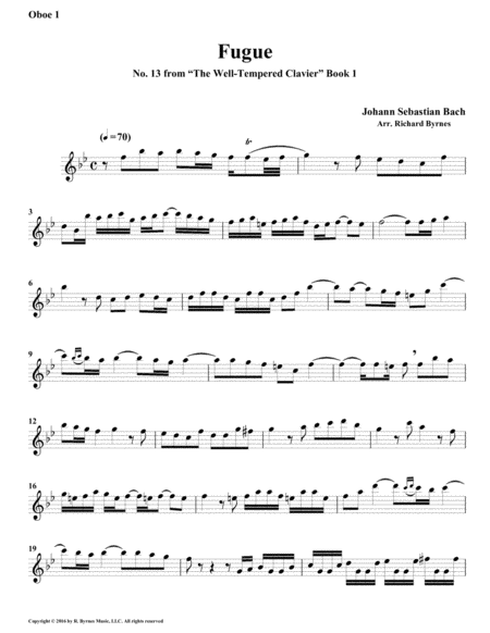 Fugue 13 from Well-Tempered Clavier, Book 1 (Double Reed Quartet) image number null