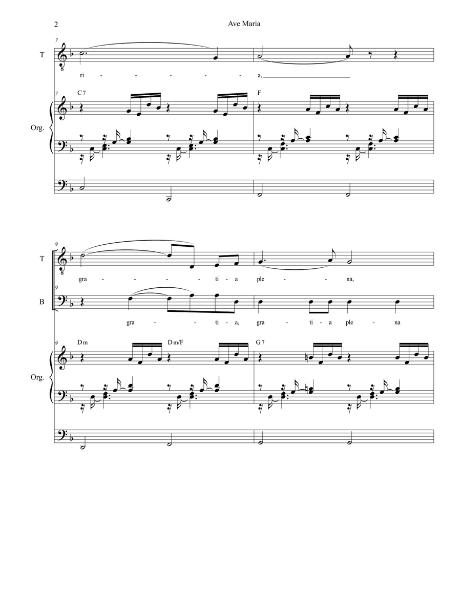 Ave Maria (for 2-part choir (TB) - High Key - Organ Accompaniment) image number null