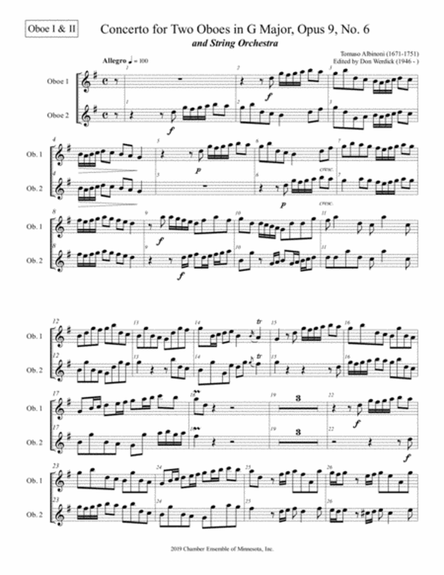 Concerto for Two Oboes in G Major, Op. 9 No 6