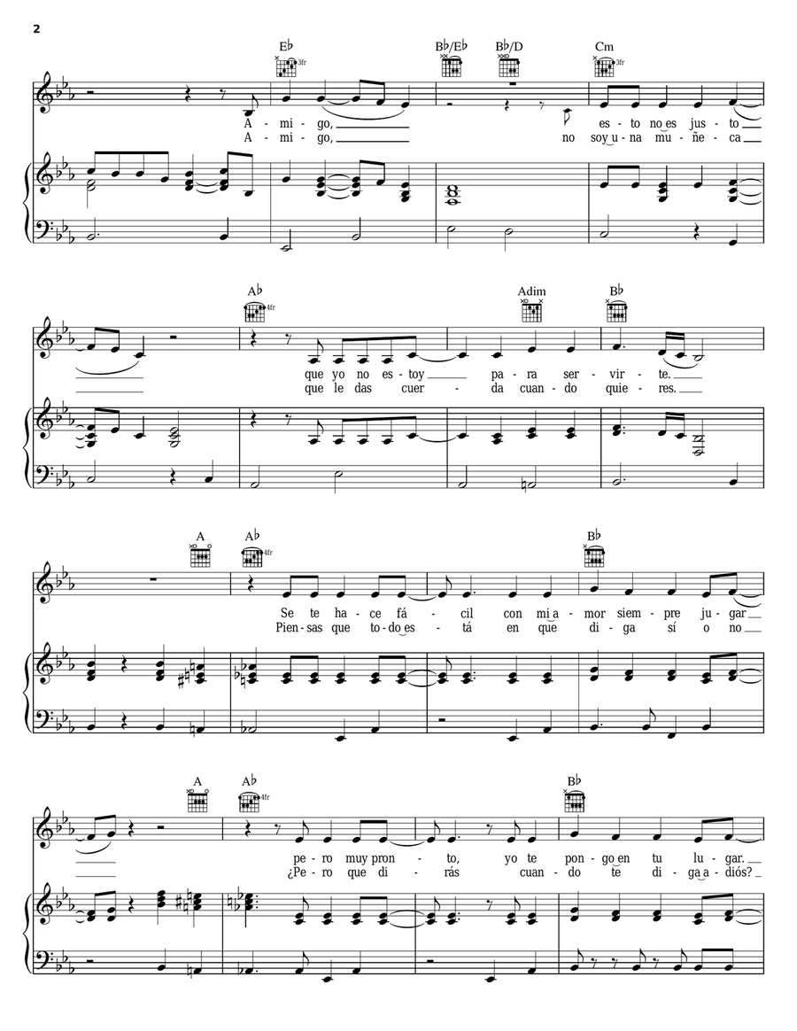 No Debes Jugar No Debes Jugar Piano, Vocal, Guitar scores gallery preview page 2