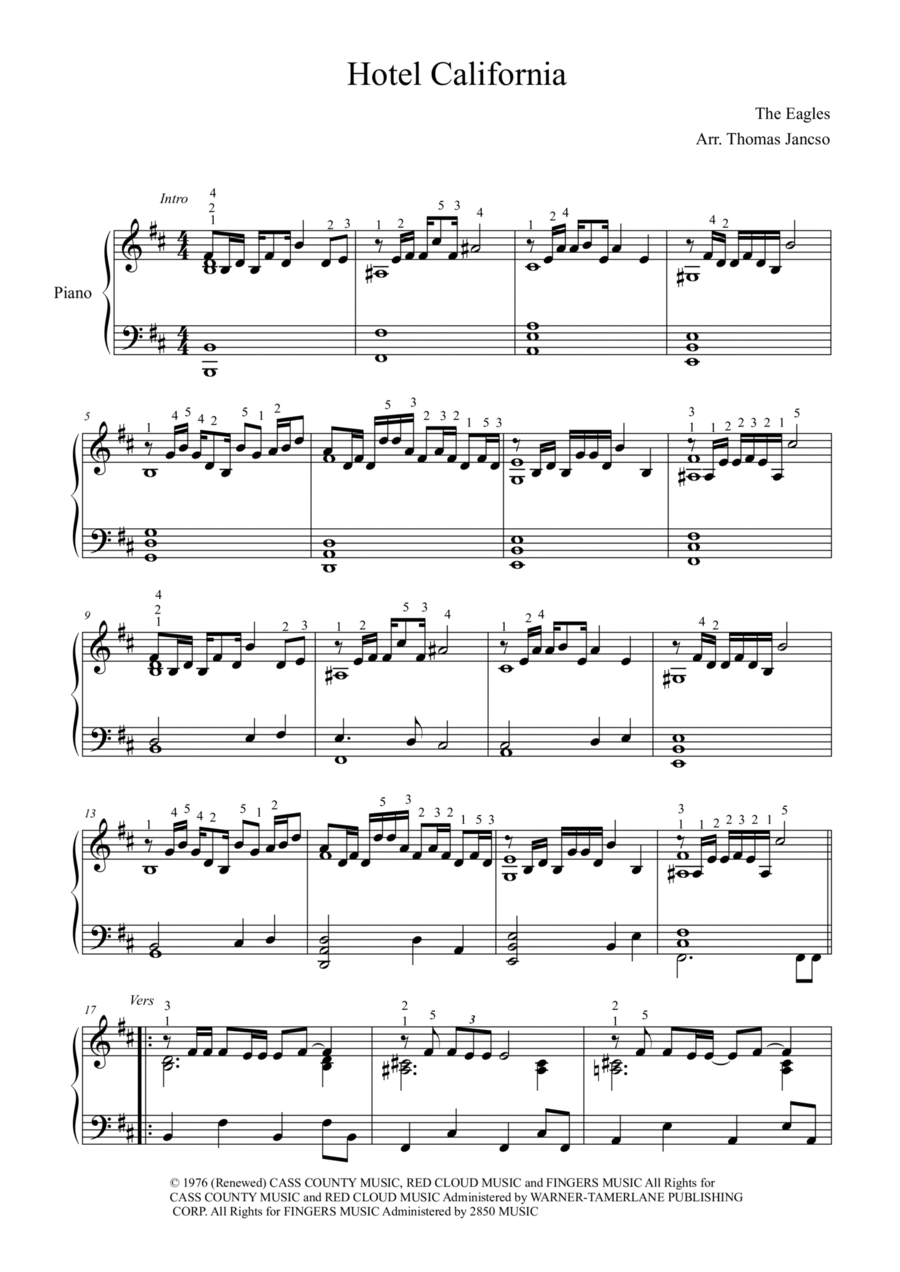 Hotel California Piano Solo scores gallery preview page 1