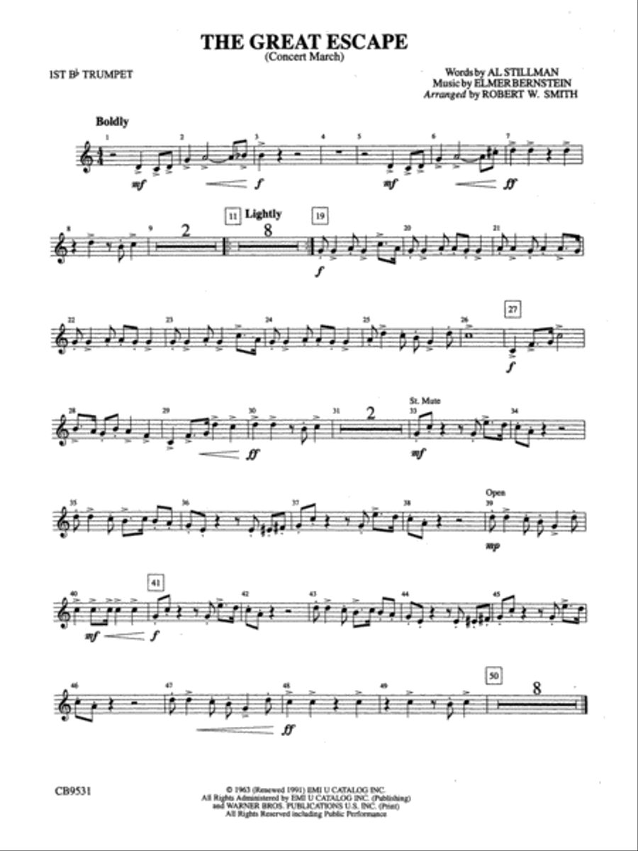 The Great Escape March: 1st B-flat Trumpet Concert Band scores gallery preview page 1