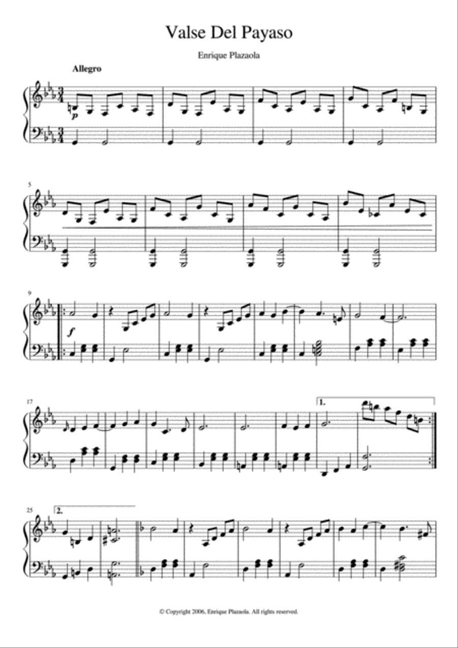 Valse Del Payaso Piano Solo scores gallery preview page 1