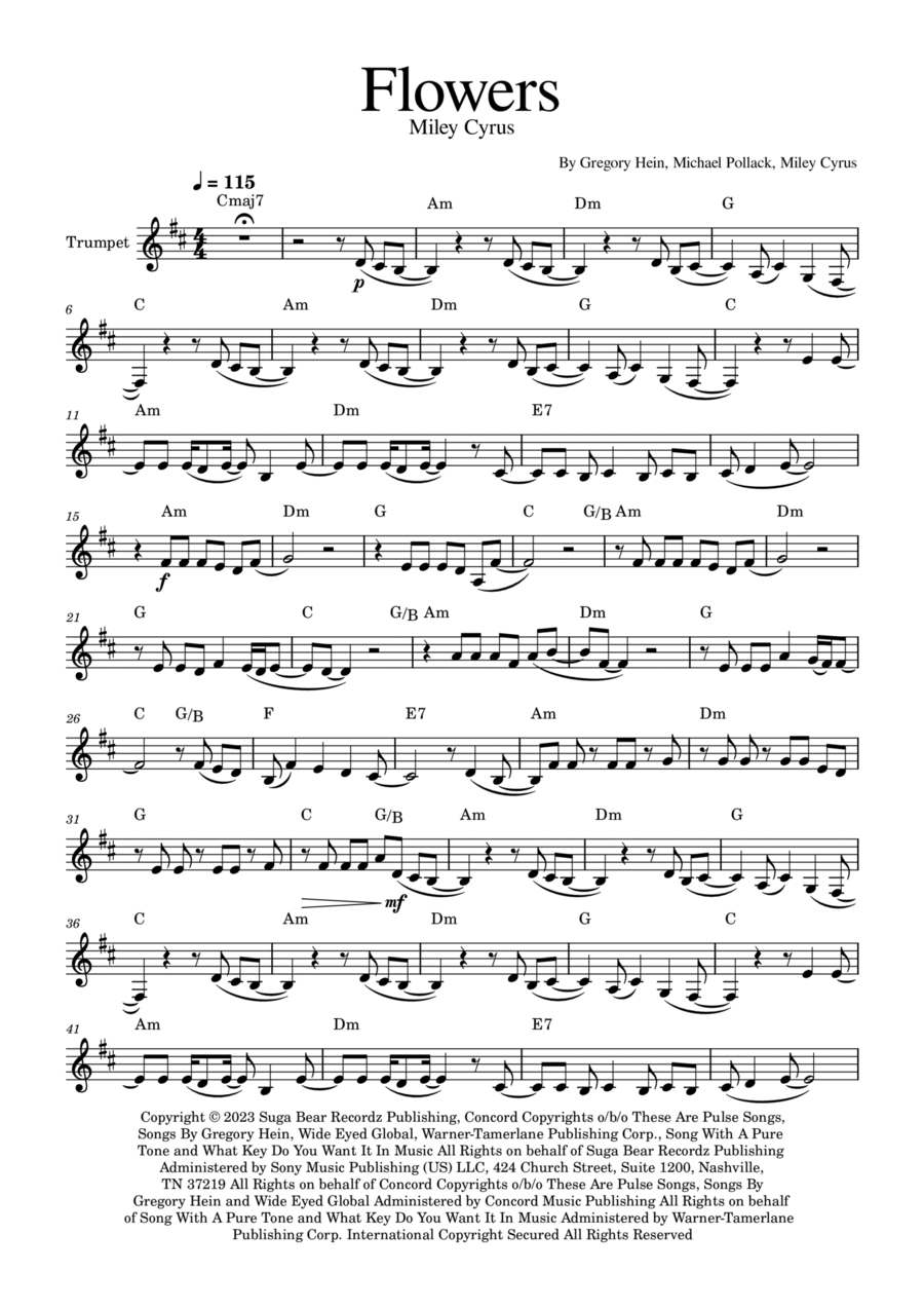 Flowers B-Flat Trumpet scores gallery preview page 1