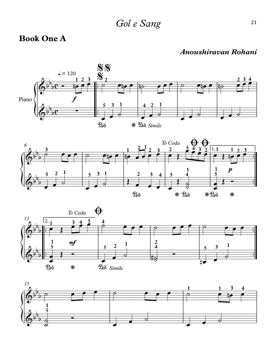 Gole Sang (Level 1A) گل سنگ Easy Piano scores gallery preview page 1