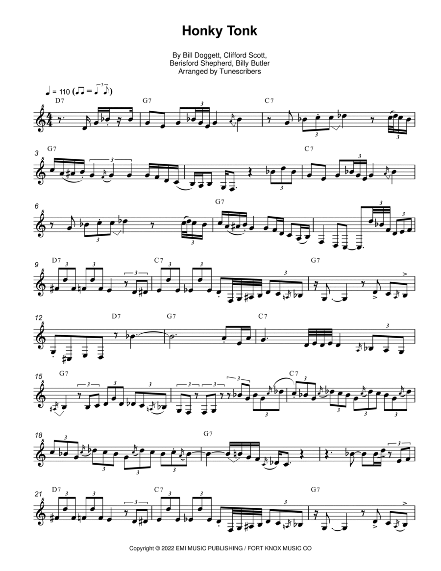 Honky Tonk Saxophone Solo scores gallery preview page 1