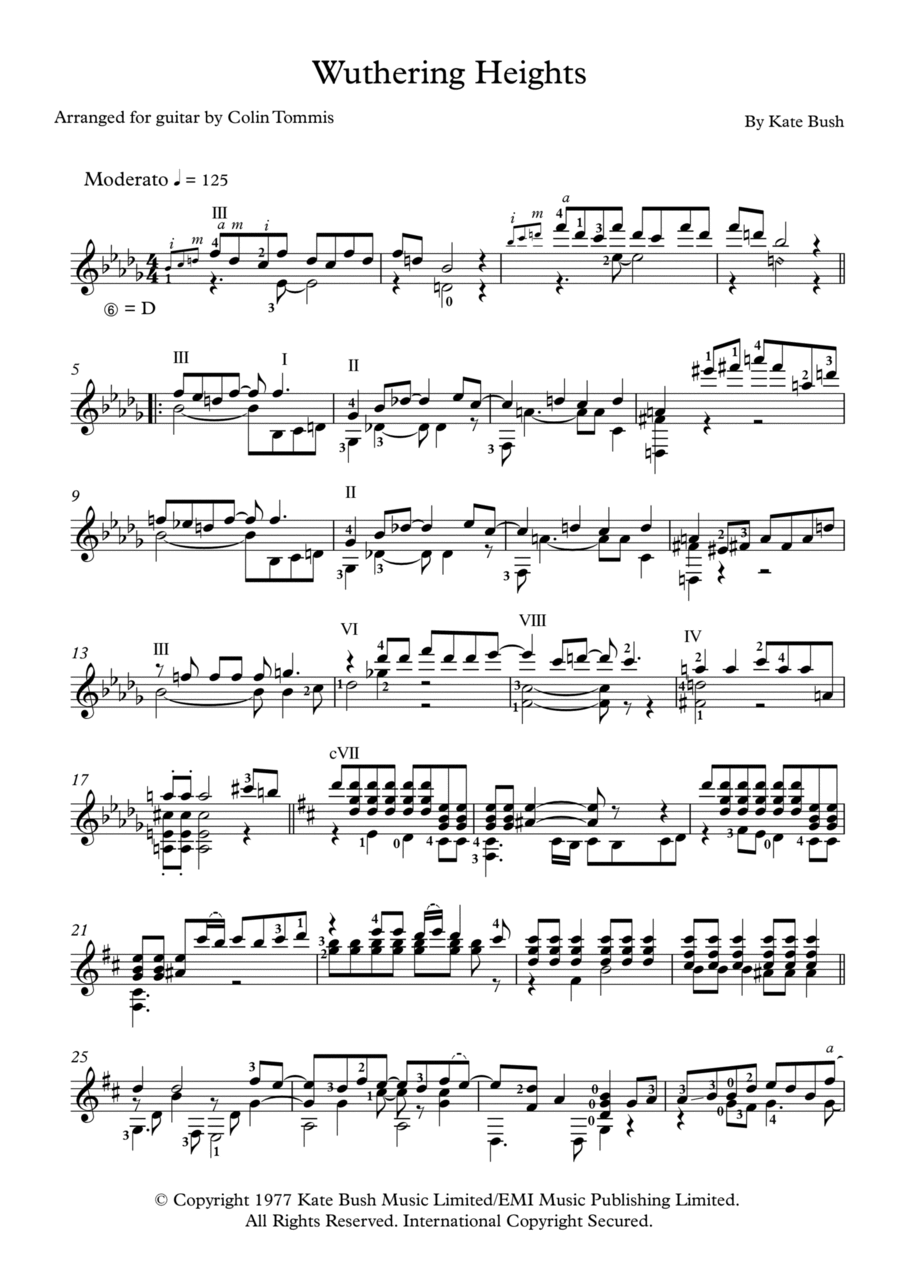 Wuthering Heights Classical Guitar scores gallery preview page 1