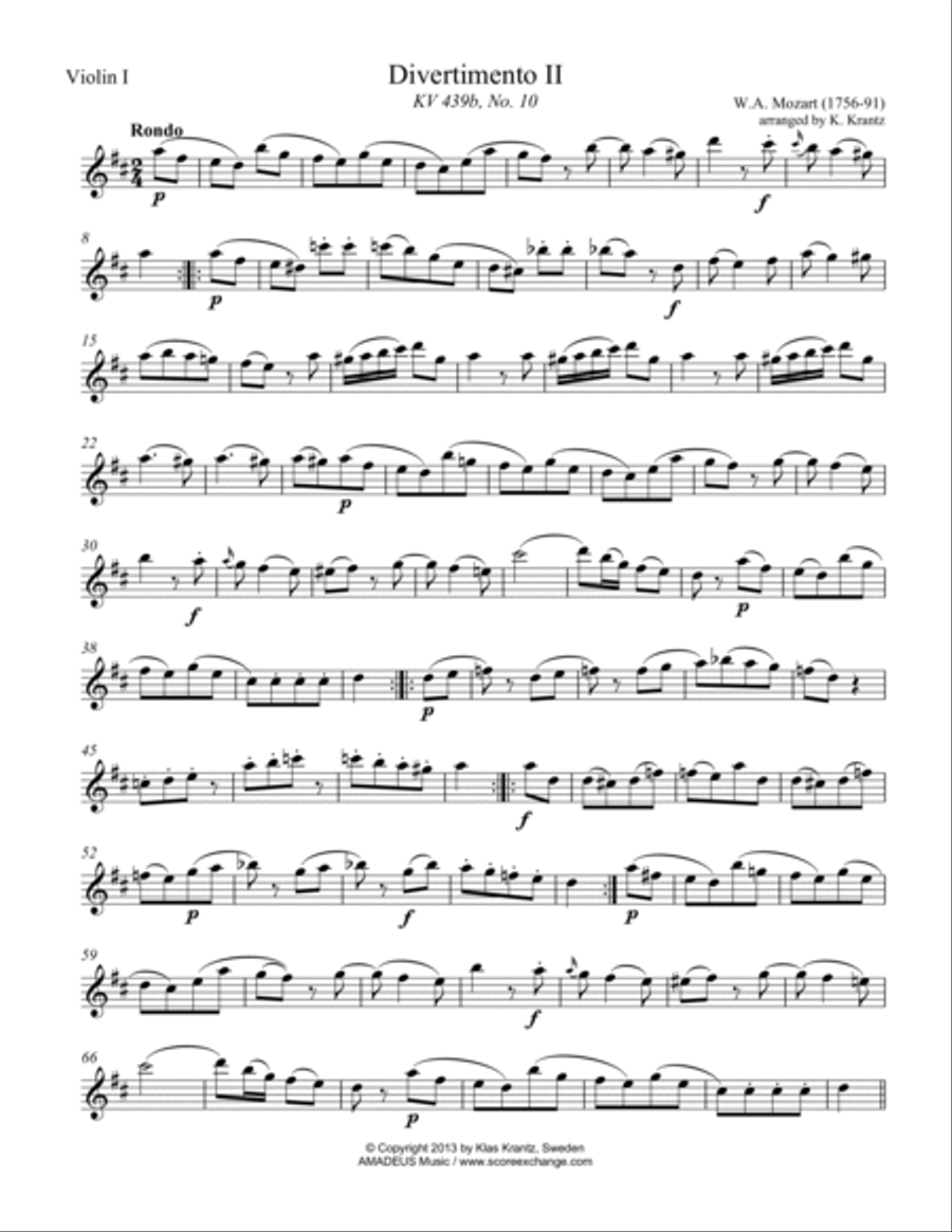 Rondo from Divertimento No. 2, KV 439b for string trio (vln 1, vln 2, vla) String Trio scores gallery preview page 4
