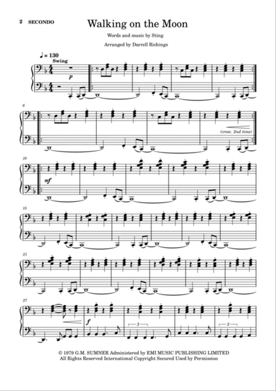 Walking On The Moon 1 Piano, 4-Hands scores gallery preview page 2