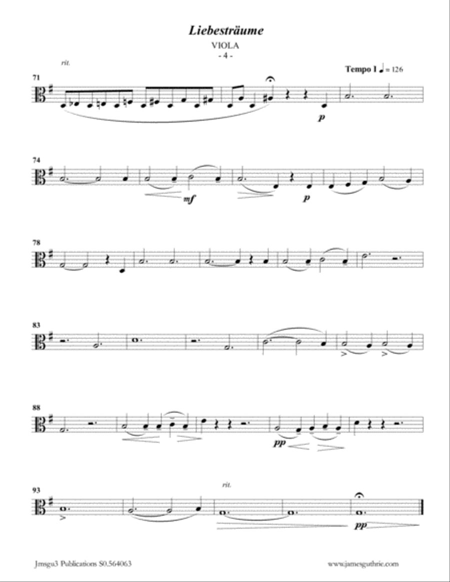 Liszt: Liebestraume for Viola & Piano Viola scores gallery preview page 4