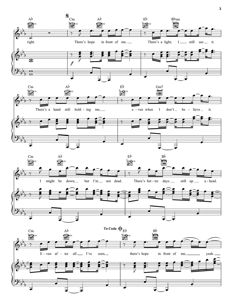 Hope In Front Of Me Piano, Vocal, Guitar scores gallery preview page 3