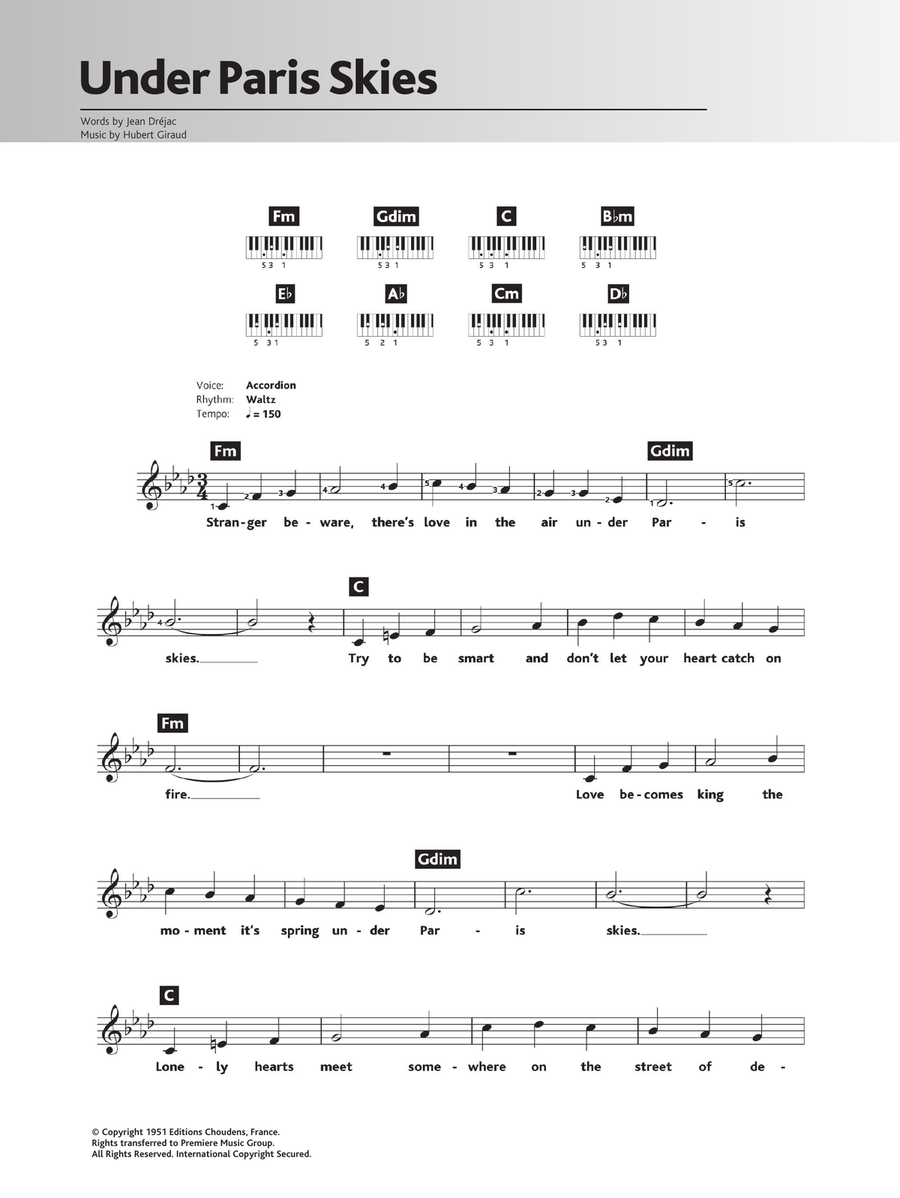 Under Paris Skies (Sous Le Ciel De Paris) Piano scores gallery preview page 1