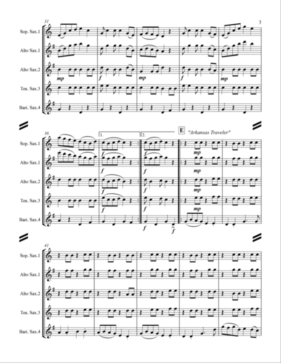Fiddle Tunes Medley (for Saxophone Quartet SATB or AATB) Saxophone Quartet scores gallery preview page 4