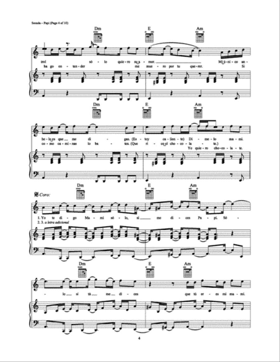 Papi (Spanish Version) Piano, Vocal, Guitar scores gallery preview page 4