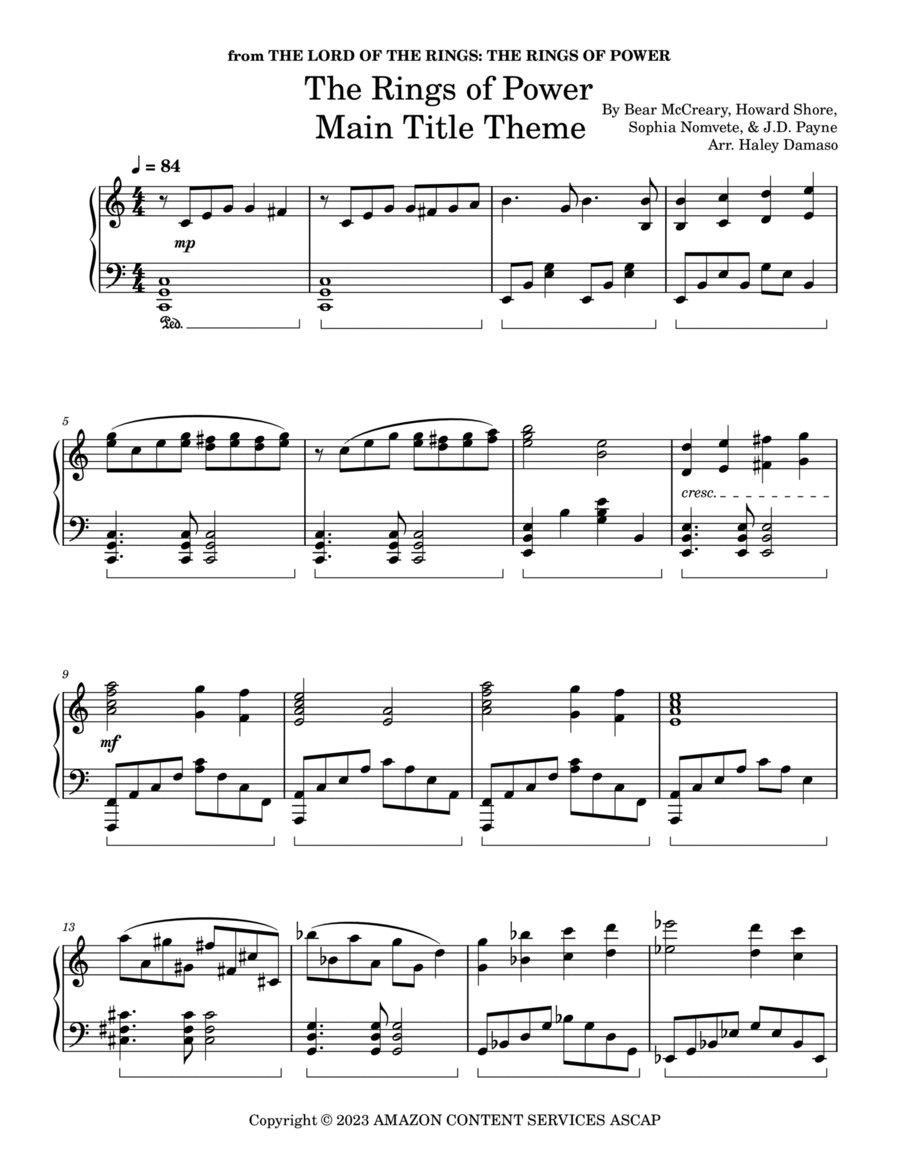 The Lord Of The Rings: The Rings Of Power Piano Solo scores gallery preview page 1