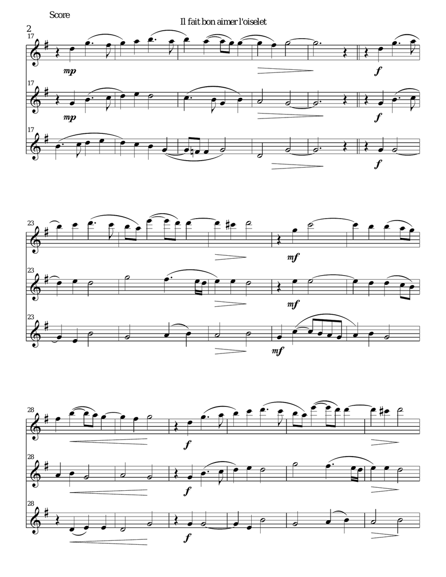 Il fait bon aimer l'oiselet for 3 flutes Flute Solo scores gallery preview page 2