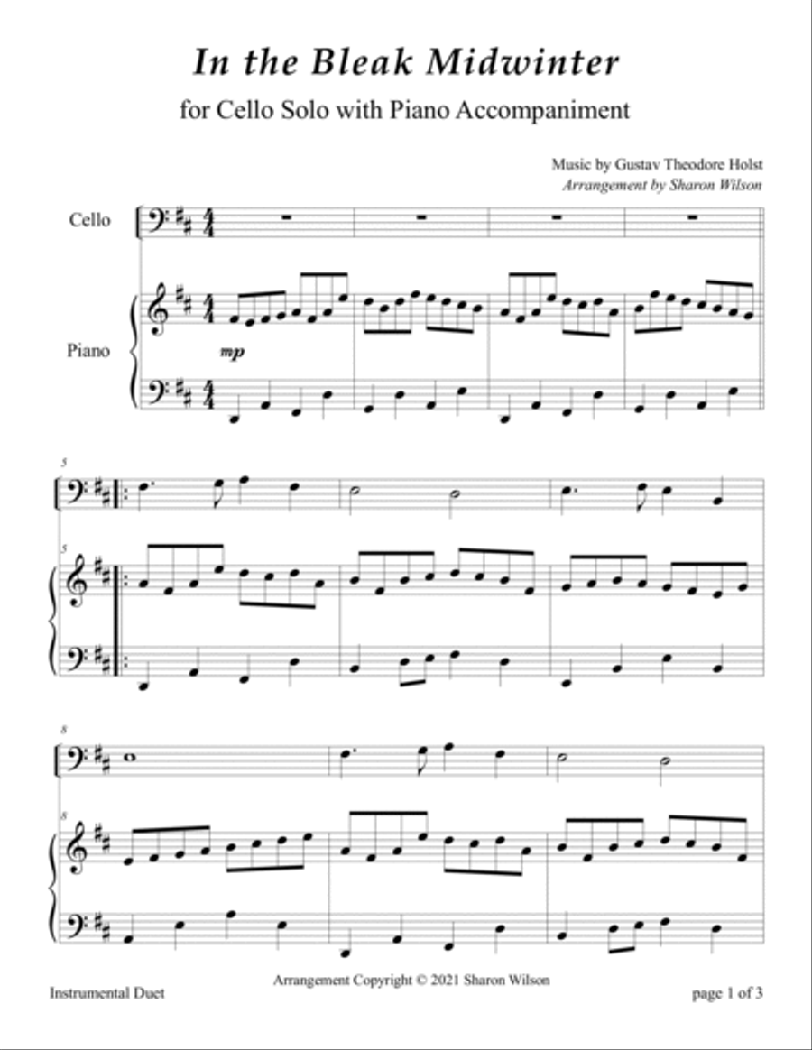 In the Bleak Midwinter (Easy Cello Solo with Piano Accompaniment) Piano scores gallery preview page 3