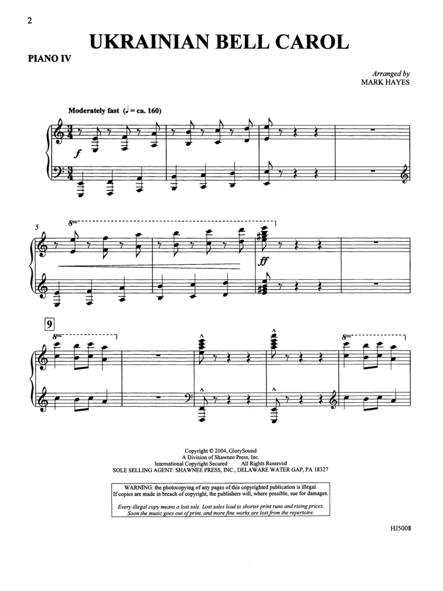 Ukrainian Bell Carol (Piano Quartet - Four Pianos) - Piano IV Choir scores gallery preview page 1
