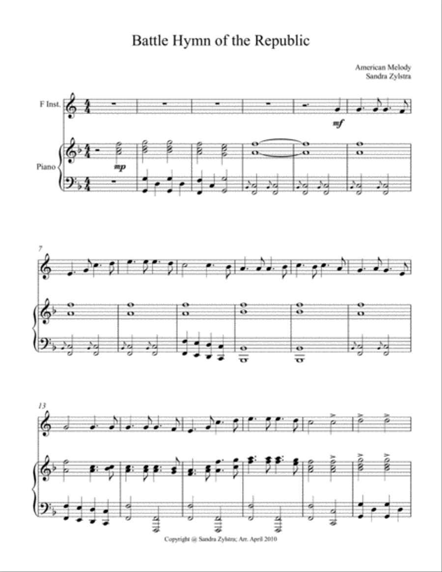 Battle Hymn of the Republic (treble F instrument solo) Horn scores gallery preview page 2