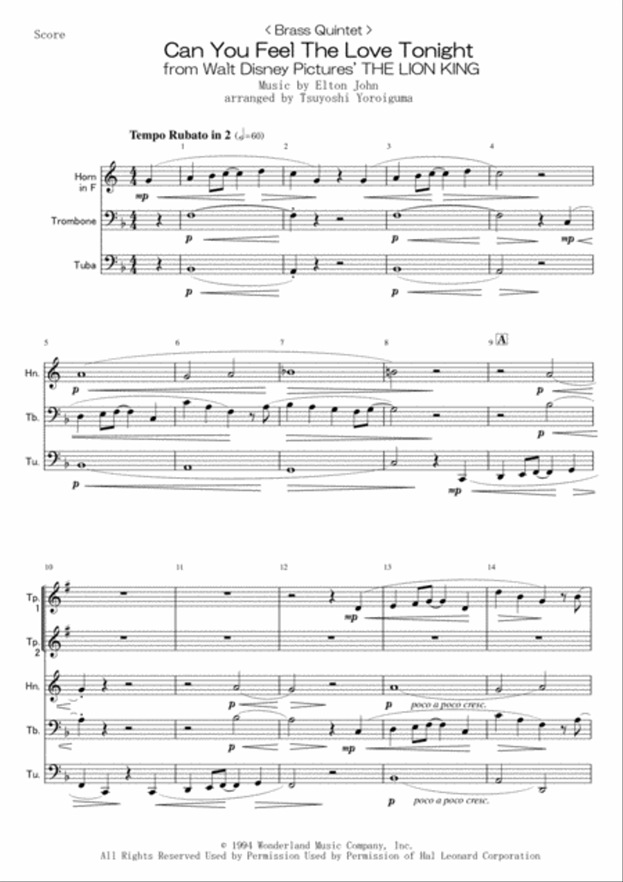 Can You Feel The Love Tonight Brass Ensemble scores gallery preview page 1