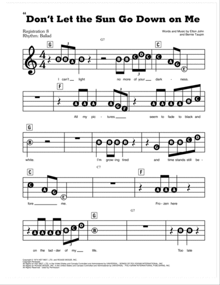 Don't Let The Sun Go Down On Me Electronic Keyboard scores gallery preview page 1