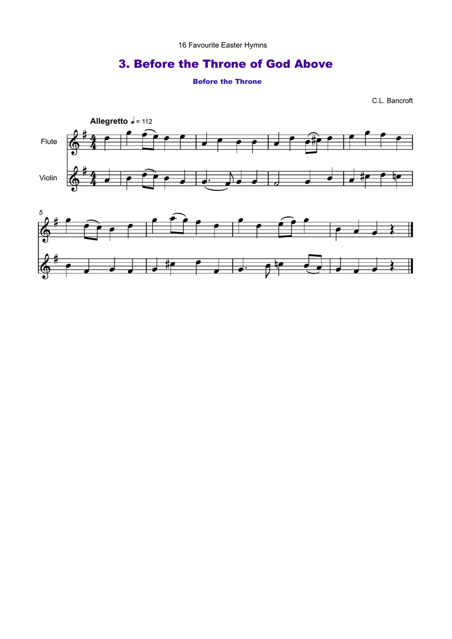 16 Favourite Easter Hymns for Flute and Violin Duet Flute scores gallery preview page 4