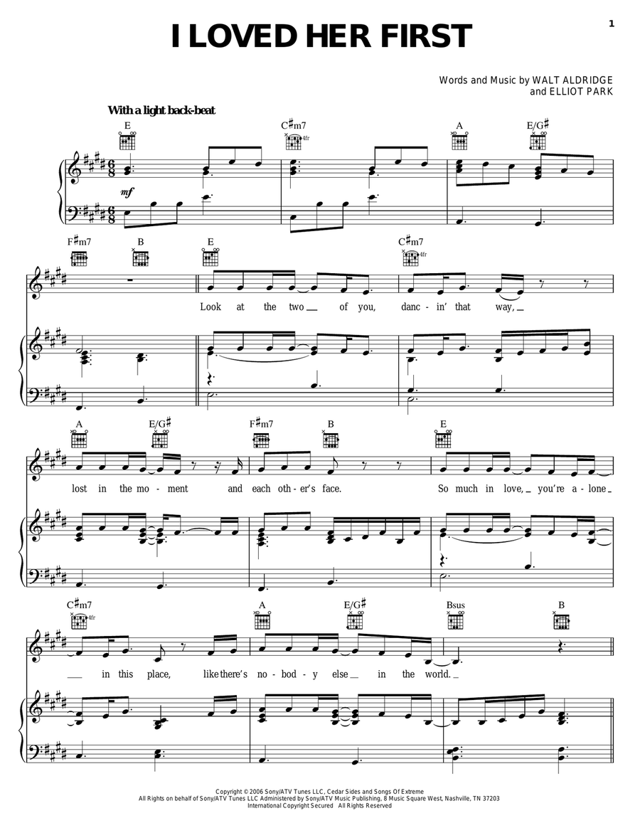I Loved Her First Piano, Vocal, Guitar scores gallery preview page 1
