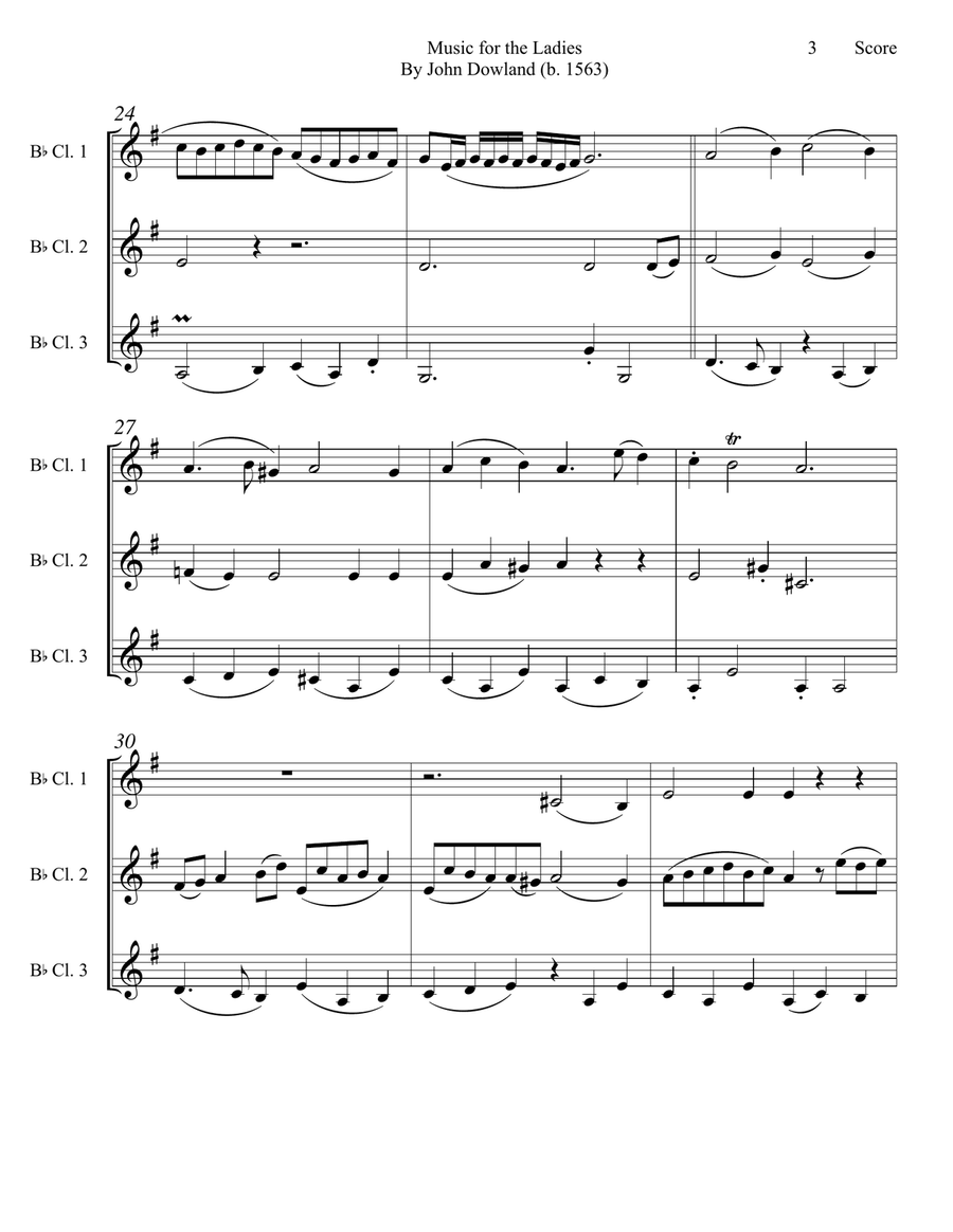 Dowland (1563) Music for the Ladies set for clarinet trio Clarinet Trio scores gallery preview page 4