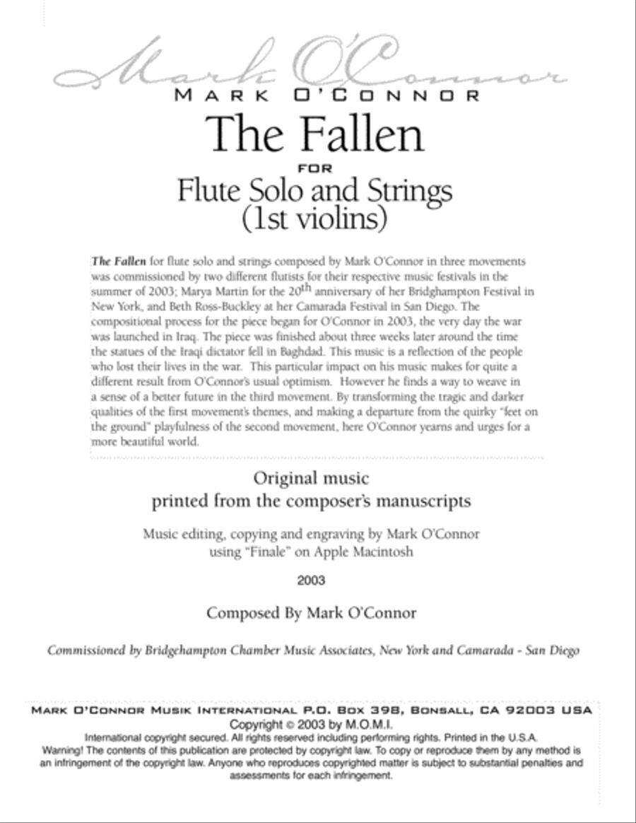 The Fallen – Flute Concerto (string parts – flute and string orchestra) Chamber Orchestra scores gallery preview page 3