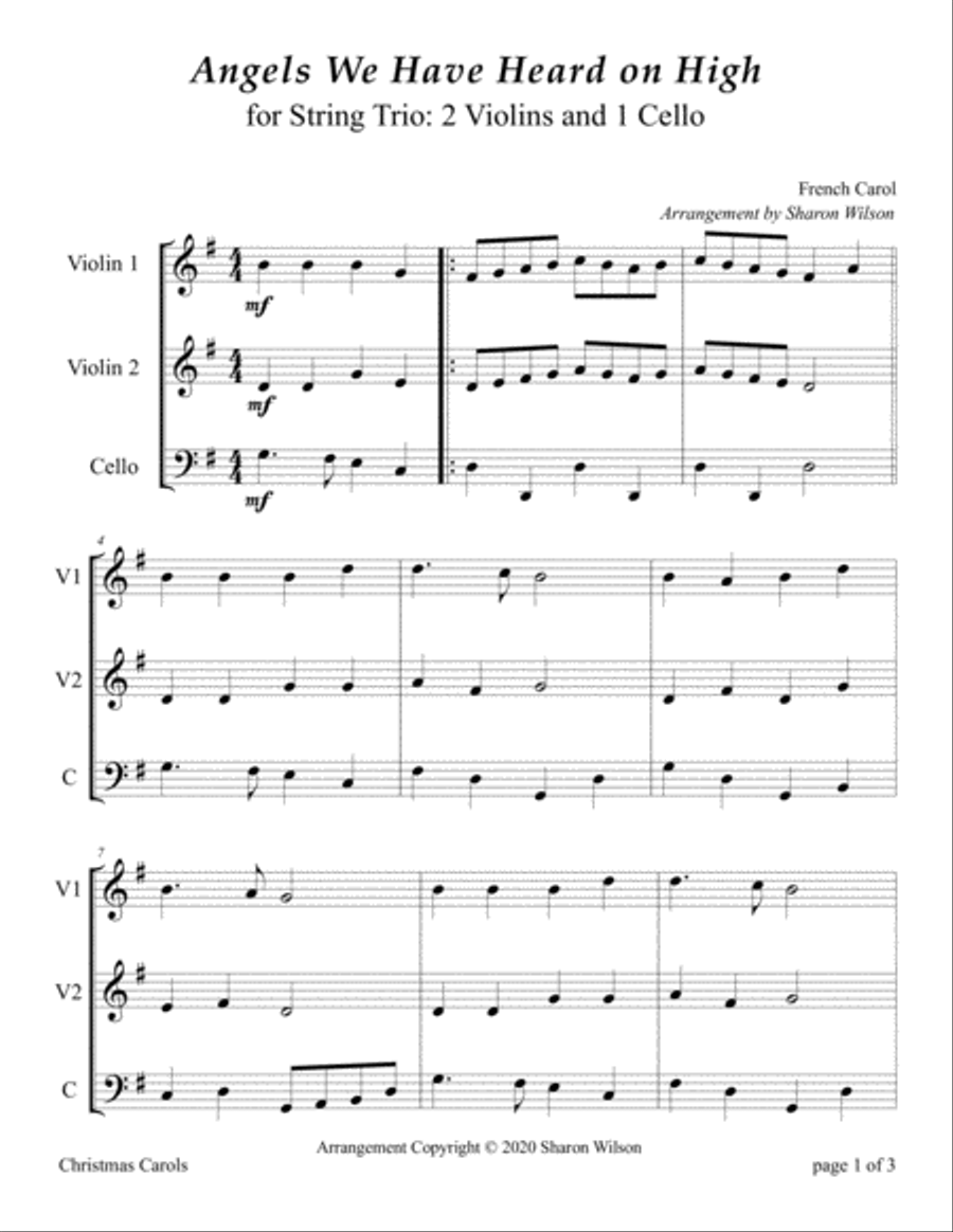 Angels We Have Heard on High (for String Trio – 2 Violins and 1 Cello) String Trio scores gallery preview page 3