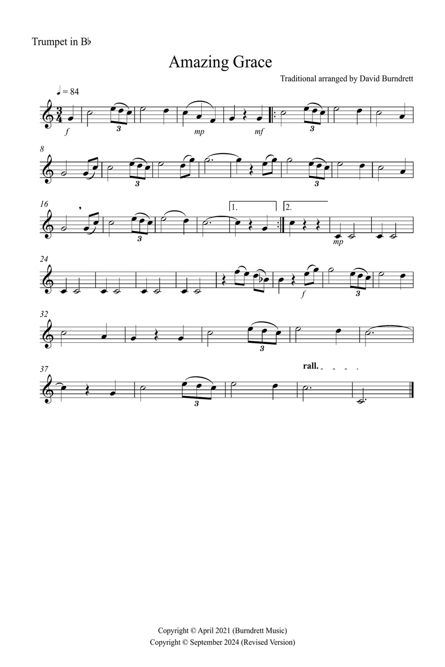 Amazing Grace for Trumpet, Violin and Cello Trio Small Ensemble scores gallery preview page 3