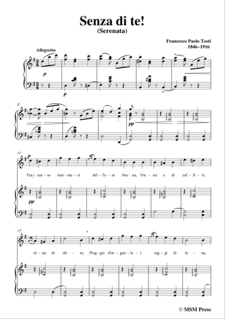 Tosti-Senza di te! In G Major,for voice and piano Voice Solo scores gallery preview page 3