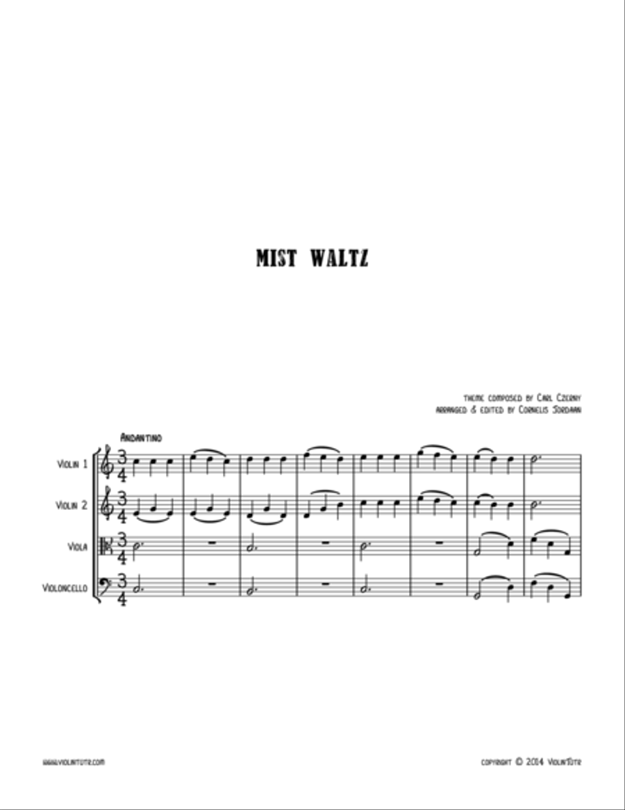 C. CZERNY : Mist Waltz, an easy string quartet String Quartet scores gallery preview page 1