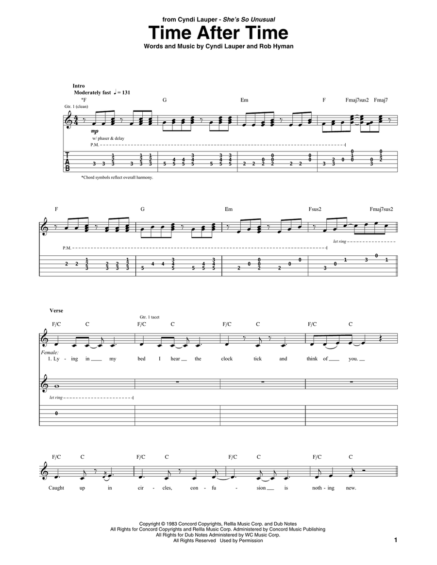 Time After Time Acoustic Guitar scores gallery preview page 1